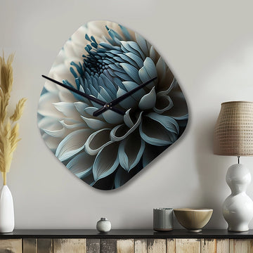 Blue And White Dahlia Flowers II - Asymmetric Metal Wall Clock